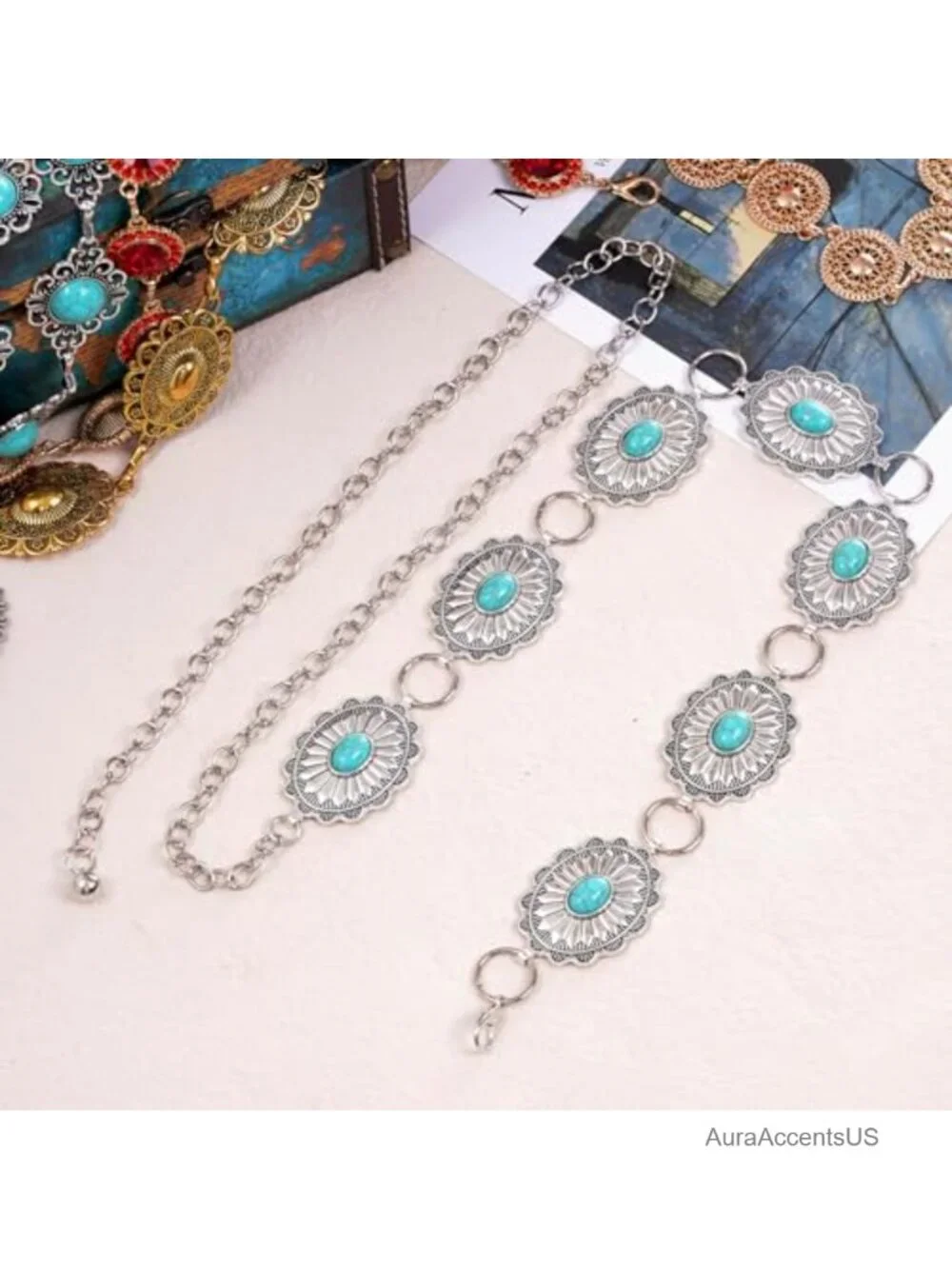 Western Concho Chain Belt for Women Cowgirl Metal Waist Link Belt